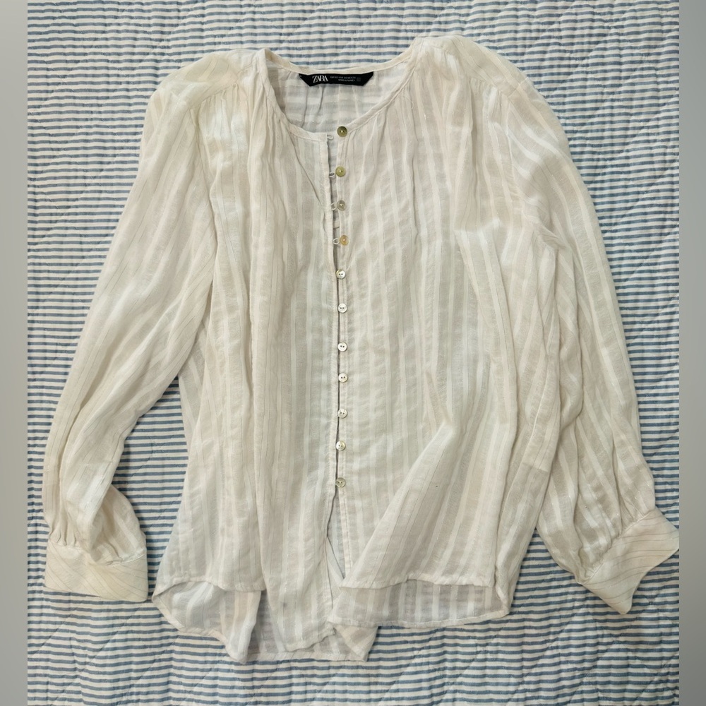 Zara white/silver Striped Blouse